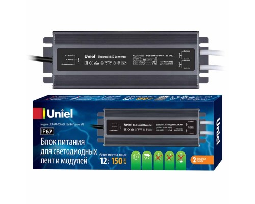 Блок питания Uniel 12V 150W IP67 12,5A UET-VAF-150A67 12V IP67 UL-00007577