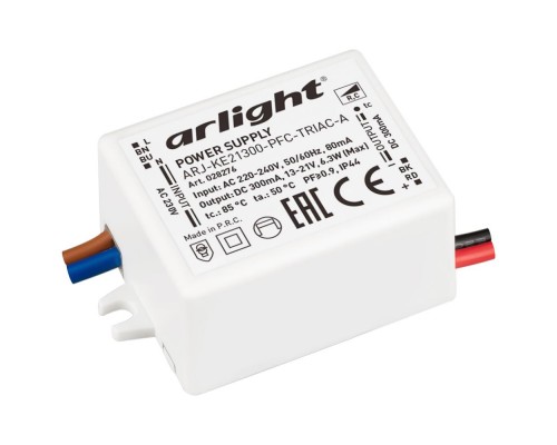 Драйвер Arlight  ARJ-KE21300-PFC-Triac-A 13-21V 6,3W IP44 0,3A 028276