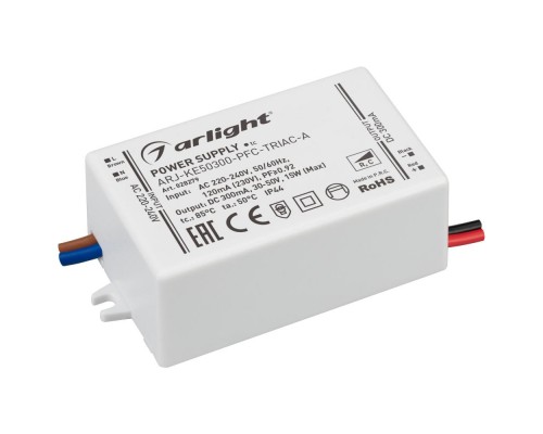 Драйвер Arlight  ARJ-KE50300-PFC-Triac-A 30-50V 15W IP44 0,3A 028279