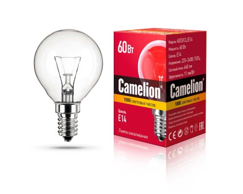 Лампа накаливания Camelion E14 60W 60/D/CL/E14 8972