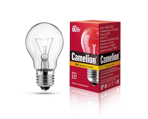 Лампа накаливания Camelion E27 60W 60/A/CL/E27 7277