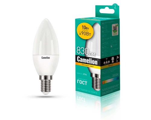 Лампа светодиодная Camelion E14 10W 3000K LED10-C35/830/E14 13559