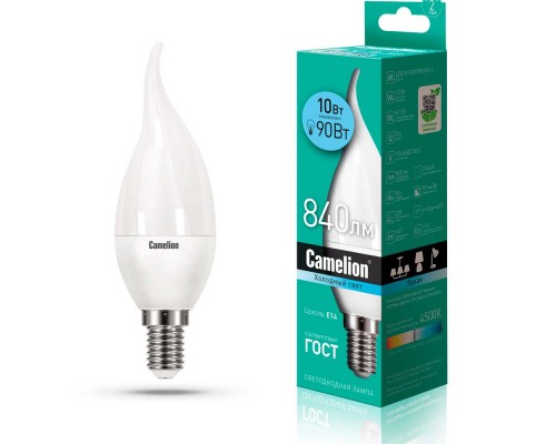 Лампа светодиодная Camelion E14 10W 4500K LED10-CW35/845/E14 14404