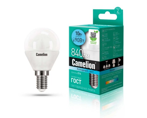 Лампа светодиодная Camelion E14 10W 4500K LED10-G45/845/E14 13567