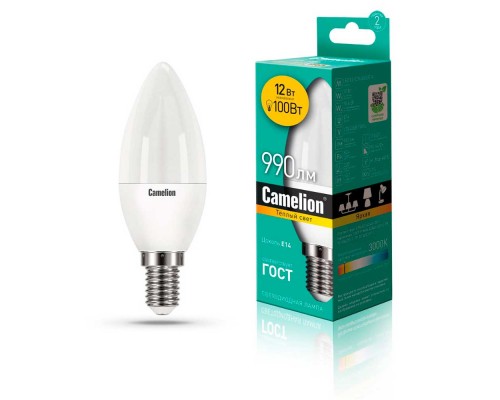 Лампа светодиодная Camelion E14 12W 3000K LED12-C35/830/E14 13687