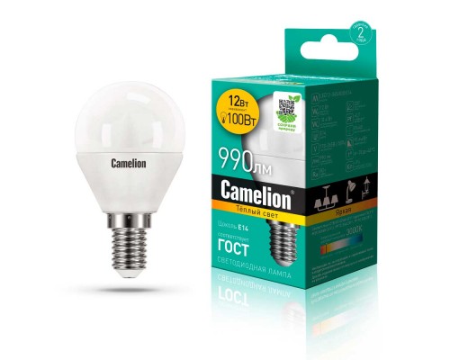 Лампа светодиодная Camelion E14 12W 3000K LED12-G45/830/E14 13693