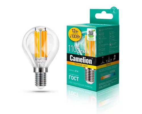 Лампа светодиодная Camelion E14 12W 3000K LED12-G45-FL/830/E14 13712