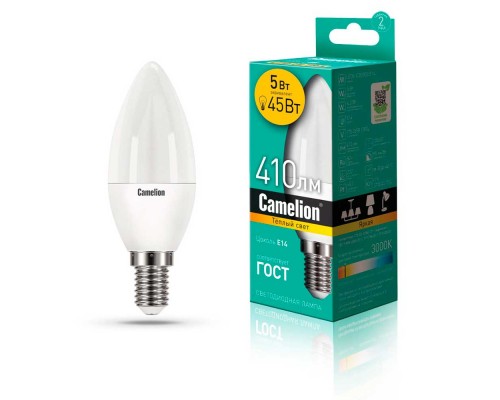 Лампа светодиодная Camelion E14 5W 3000K LED5-C35/830/E14 12031