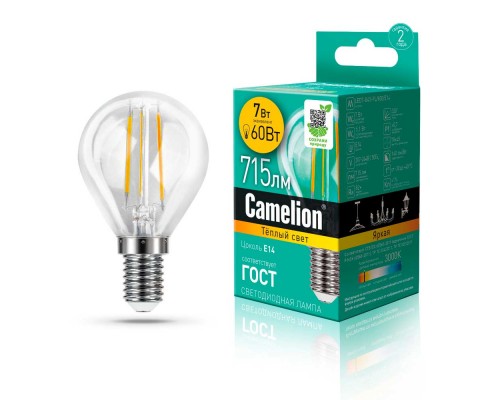 Лампа светодиодная Camelion E14 7W 3000K LED7-G45-FL/830/E14 13456