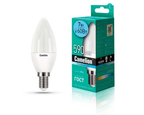 Лампа светодиодная Camelion E14 7W 4500K LED7-C35/845/E14 12074