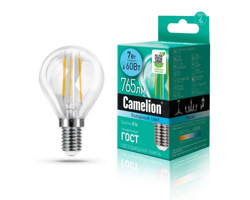 Лампа светодиодная Camelion E14 7W 4500K LED7-G45-FL/845/E14 13458