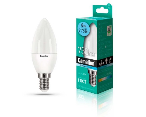 Лампа светодиодная Camelion E14 8W 4500K LED8-C35/845/E14 12386