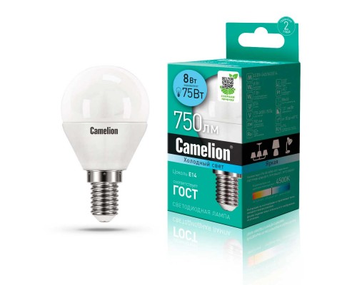 Лампа светодиодная Camelion E14 8W 4500K LED8-G45/845/E14 12393