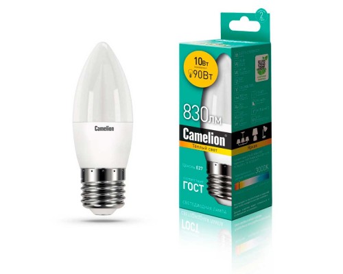 Лампа светодиодная Camelion E27 10W 3000K LED10-C35/830/E27 13560