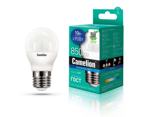 Лампа светодиодная Camelion E27 10W 6500K LED10-G45/865/E27 13570