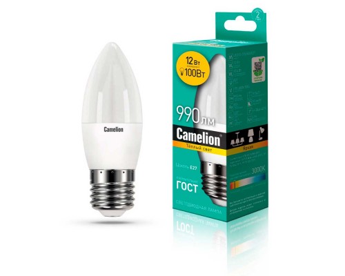 Лампа светодиодная Camelion E27 12W 3000K LED12-C35/830/E27 13688