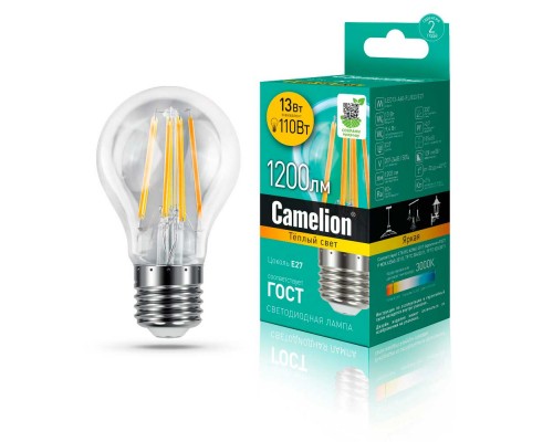 Лампа светодиодная Camelion E27 13W 3000K LED13-A60-FL/830/E27 13716