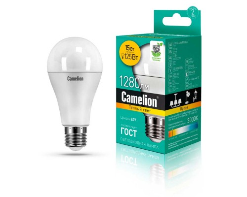 Лампа светодиодная Camelion E27 15W 3000K LED15-A60/830/E27 12185