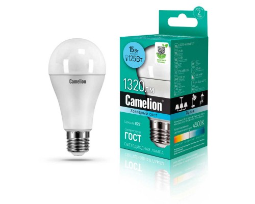 Лампа светодиодная Camelion E27 15W 4500K LED15-A60/845/E27 12186