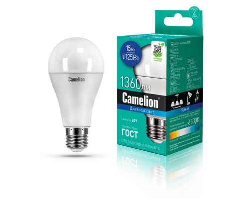 Лампа светодиодная Camelion E27 15W 6500K LED15-A60/865/E27 12713