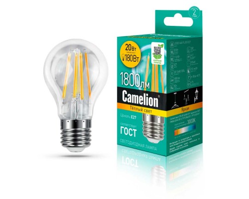 Лампа светодиодная Camelion E27 20W 3000K LED20-A60-FL/830/E27 13718