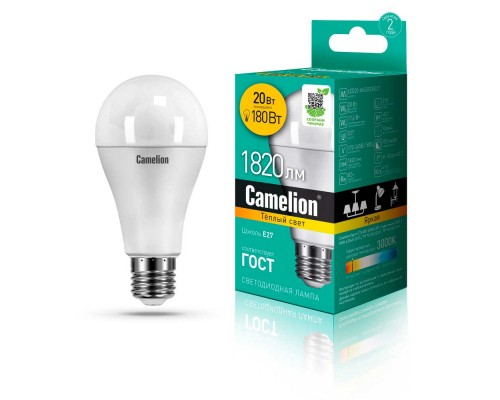 Лампа светодиодная Camelion E27 20W 3000K LED20-A65/830/E27 13164