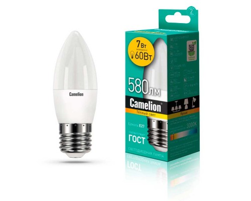 Лампа светодиодная Camelion E27 7W 3000K LED7-C35/830/E27 12077