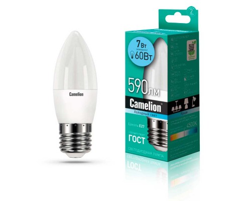 Лампа светодиодная Camelion E27 7W 4500K LED7-C35/845/E27 12078