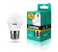 Лампа светодиодная Camelion E27 8W 3000K LED8-G45/830/E27 12392