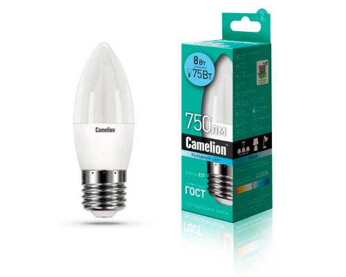 Лампа светодиодная Camelion E27 8W 4500K LED8-C35/845/E27 12390