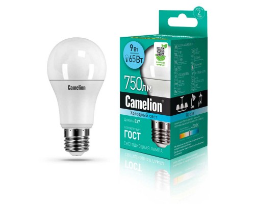 Лампа светодиодная Camelion E27 9W 4500K LED9-A60/845/E27 12044