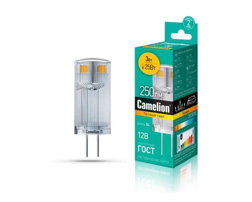 Лампа светодиодная Camelion G4 3W 3000K LED3-G4-JC-NF/830/G4 13700