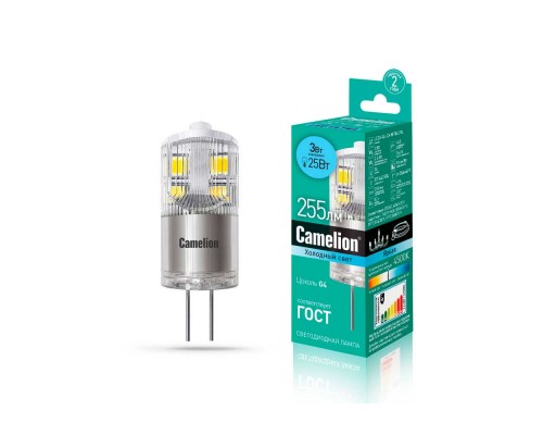 Лампа светодиодная Camelion G4 3W 4500K LED3-G4-JD-NF/845/G4 13863