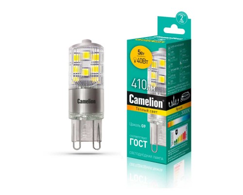 Лампа светодиодная Camelion G9 5W 3000K LED5-G9-NF/830/G9 13704