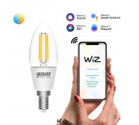 Лампа светодиодная диммируемая филаментная Gauss Smart Home Filament E14 4,5W 2000-6500K прозрачная 1250112