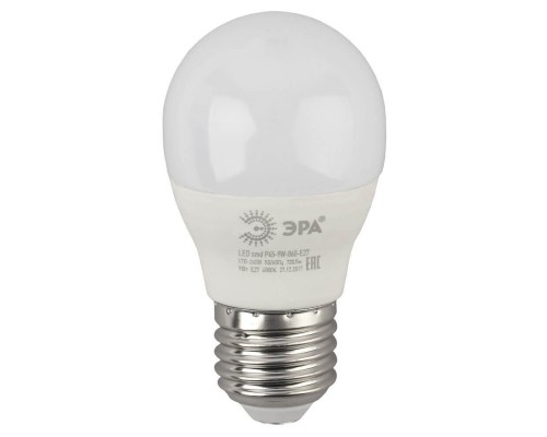 Лампа светодиодная ЭРА E27 9W 6000K матовая LED P45-9W-860-E27 Б0031412