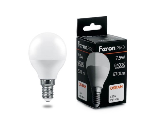 Лампа светодиодная Feron E14 7,5W 6400K матовая LB-1407 38073