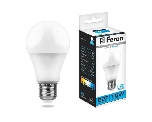 Лампа светодиодная Feron E27 15W 6400K Шар Матовая LB-94 25630