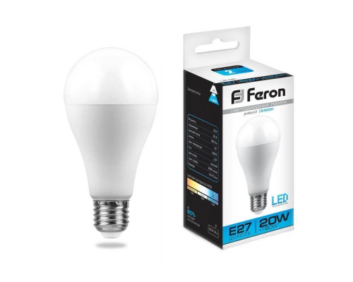 Лампа светодиодная Feron E27 20W 6400K Шар Матовая LB-98 25789