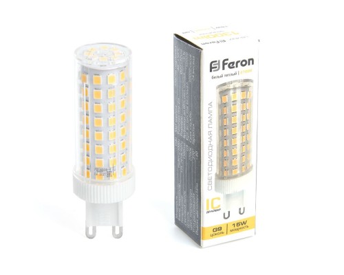 Лампа светодиодная Feron G9 15W 2700K прозрачная LB-437 38212