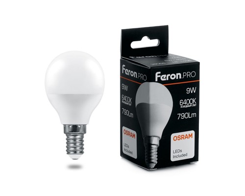 Лампа светодиодная Feron Pro E14 9W 6400K матовая LB-1409 38079