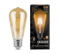 Лампа светодиодная филаментная Gauss E27 6W 2400К золотая 102802006