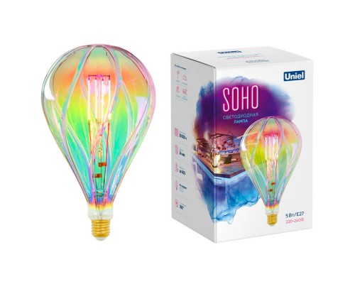 Лампа светодиодная филаментная Uniel E27 5W 2250K LED-SF31-5W/SOHO/E27/CW RAINBOW GLS77RB UL-00005917