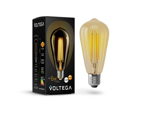 Лампа светодиодная филаментная Voltega E27 6W 2800К золотая VG10-ST64Gwarm6W 5526