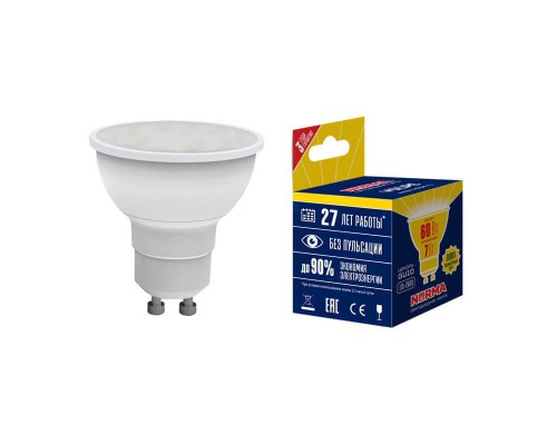 Лампа светодиодная GU10 7W 3000K матовая LED-JCDR-7W/WW/GU10/NR UL-00003838