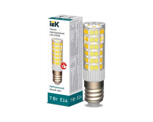 Лампа светодиодная IEK E14 7W 4000K прозрачная LLE-CORN-7-230-40-E14