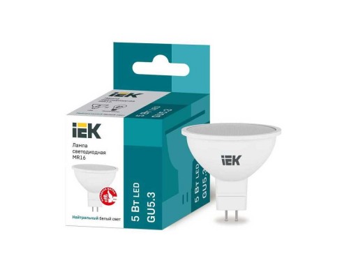 Лампа светодиодная IEK GU5.3 5W 4000K матовая LLE-MR16-5-230-40-GU5