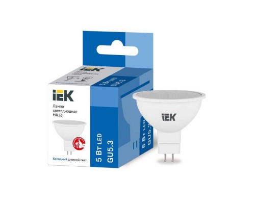 Лампа светодиодная IEK GU5.3 5W 6500K матовая LLE-MR16-5-230-65-GU5