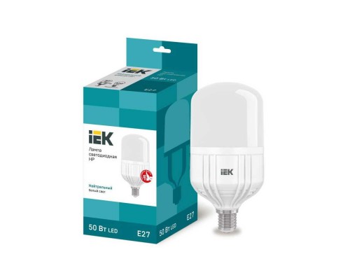 Лампа светодиодная сверхмощная IEK E27 50W 4000K матовая LLE-HP-50-230-40-E27