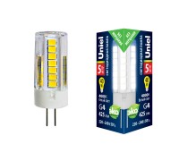 Лампа светодиодная Uniel G4 5W 4000K прозрачная LED-JC-220/5W/4000K/G4/CL GLZ09TR UL-00006745